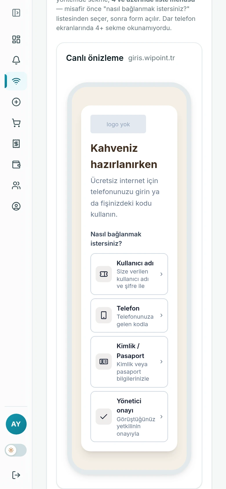 Aynı ekranın telefon görünümü; sol menü kapalı, içerik tek sütun.